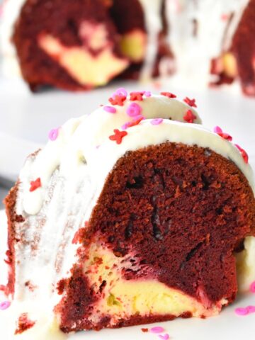 cream cheese-filled red velvet bundt cake