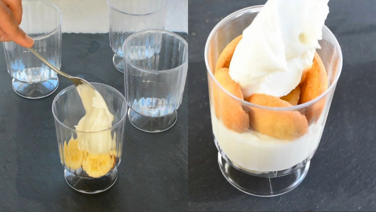 Assembling banana pudding cups