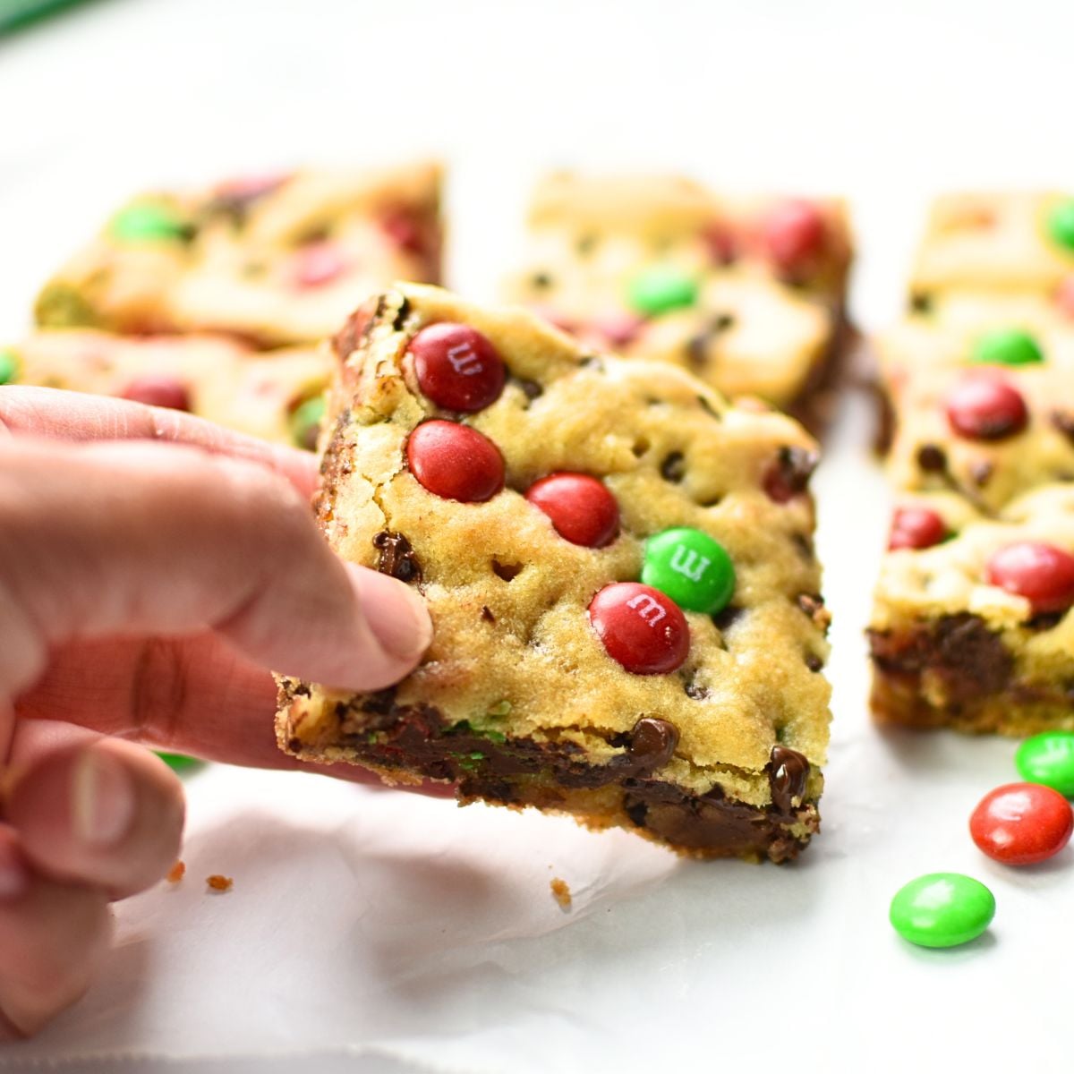 One-Bowl Chewy M&M Cookie Bars (in 30 minutes)